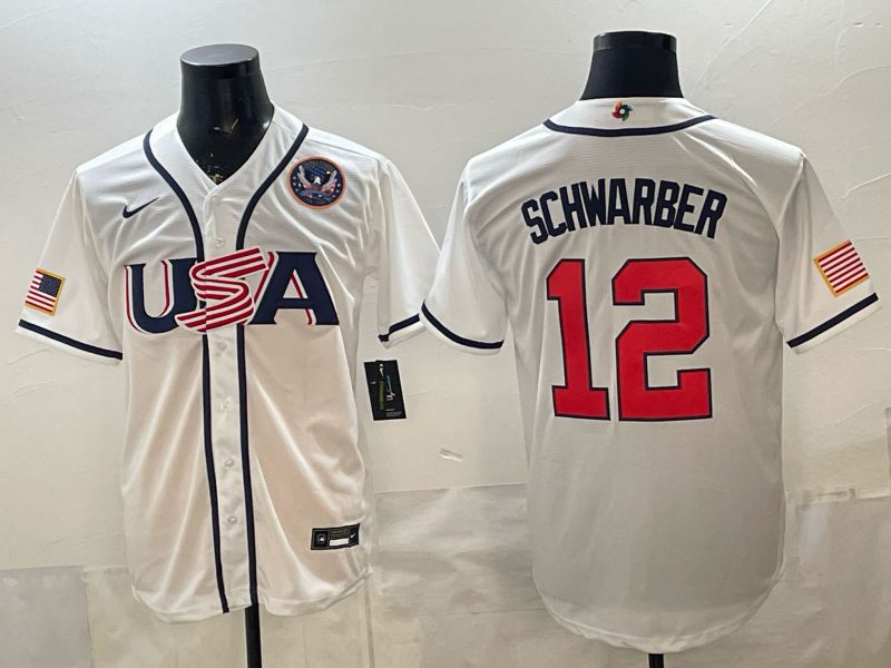 Men 2026 World Cub USA #12 Schwarber White Game Nike MLB Jersey style 006